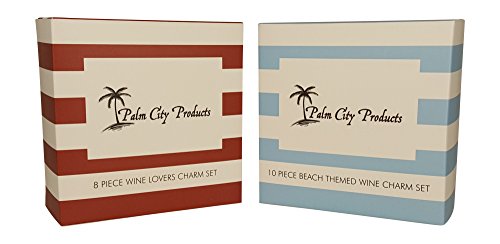 Bundle of Two Wine Charm Sets - 18 Pieces Total, Beach and Wine Themes
