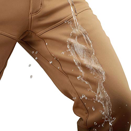 Men's Warm Fleece Lined Pants Softshell Outdoor Hiking Ski Water Resistant Windproof Trousers Brown