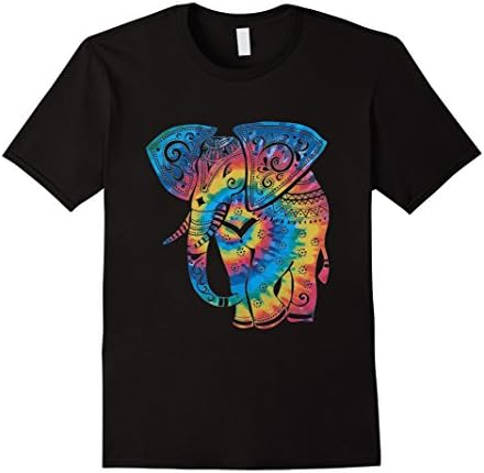 Mens TIE DYE MANDALA ELEPHANT T SHIRT TRIBAL ANIMAL Large Black