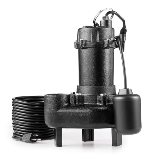 VEVOR Submersible Sewage Pump, 1/2 HP, 4800 GPH Cast Iron Sewage/Effluent Pump