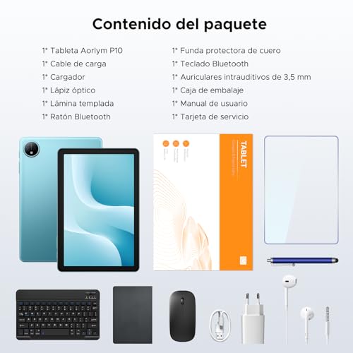 Luzglo P10 Tablet Android 16, Tablet 10 Pulgadas 48GB RAM+128GB ROM/2TB TF, Gemini AI, 90Hz Screen, 7000mAh, 5W OTG, 5G WiFi, Face ID, OTG, GPS, 3.5mm, Widevine L1, Tableta con Teclado y Lapiz, Azul