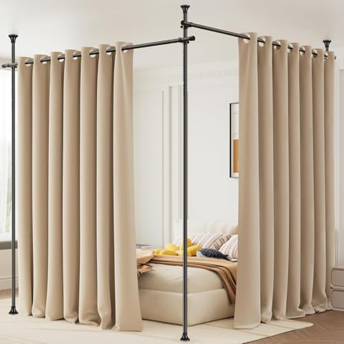 Dsocool Room Divider No Drilling Curtain Rod Wall Divider for Room Separation, 122-305cm(H) 70-290cm(W) Adjustable, Heavy Duty Partition Space Separator Freestanding Tension Curtain Stand, Black