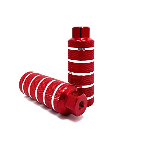 Mantain Bike Pegs, 4.3"Length Aluminum Alloy Cylinder Anti-Skid Straight Lines Fit 3/8 inch Axles One Pair (Red)