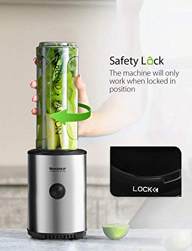 Smoothie Blender, Willsence Personal Blender 300W Single Serve Blender Stainless Steel Smoothie Mixer with BPA Free Travel Bottle and Protective Sleeve, Food Grade Blades