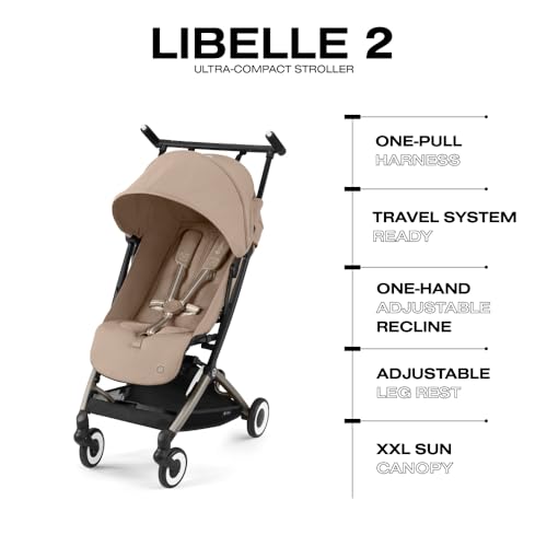 Cybex Libelle 2 Travel pockit Baby Stroller - Lightweight Carry-On Travel Stroller for Airplane with One-Hand Recline, Compatible with CYBEX Car Seats, Almond Beige