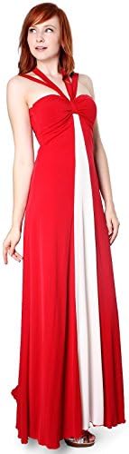 Evanese Women's Elegant Cross Tie Halter Long Formal Party Dress with Contrast XS. Red Creme