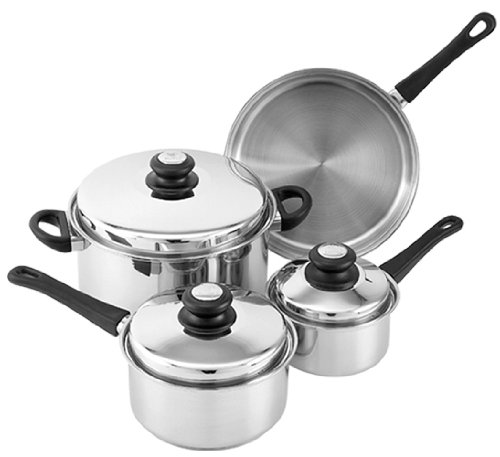 Click Here to See More Images Tuxton Home Reno 7 Piece Cookware Set; Stainless Steel, PFTE & PFOA Free, Freezer to Oven Safe, Induction Compatible; 1QT & 2QT Saucepans, 5QT Dutch Oven, 10