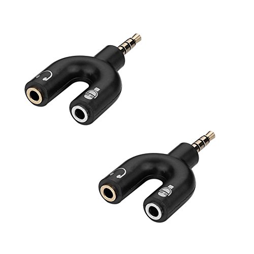 Find Cheap SIENOC 2packs 3.5mm Gold Plated Headphone Mic Audio Y Splitter Flat Cable Adapter 4 position to 2x 3 pole For iPhone, iPad, itouch(2 black)