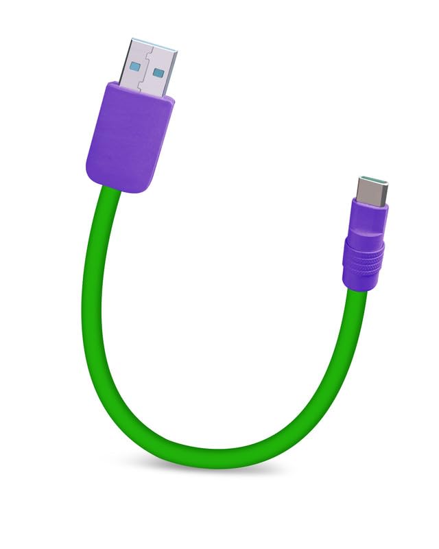 Photo 1 of Color Block Chubby - Power Bank Friendly Cable Short Fast Charging Cable USB Charging Cord with Type-C, Micro Port Connectors for Cell Phone, Tablets, Green+Purple, USB-A to Type-C, 1.64FT