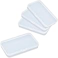 AKOAK Clear Polypropylene Rectangle Mini Storage Containers Box with Hinged Lid for Card,Accessories,Crafts,Learning Supplies,Screws,Drills,Battery,4.8" x 2.9" x 0.67",Pack of 4