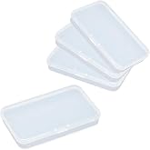 AKOAK Clear Polypropylene Rectangle Mini Storage Containers Box with Hinged Lid for Card,Accessories,Crafts,Learning Supplies,Screws,Drills,Battery,4.8" x 2.9" x 0.67",Pack of 4