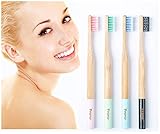 Bamboo Toothbrush-Fcysy Organic Natural Biodegradable Bamboo Charcoal Toothbrush with Soft BPA-Free Germany Imported Spiral Nylon Bristles, Unique Color Combination Travel Toothbrush Set-4 PACK