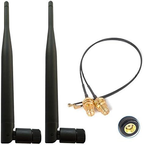 Akuoufour 2 x 6dBi 2.4GHz /5GHz/5.8GHz WiFi RP-SMA Antenna + 2 x 15cm IPEX Cable Directional Network Extension Mini PCIe PCI Cards WAN Repeater