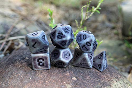 HD DND Dice Set Ancient RPG Dice for Dungeons and Dragons(D&D) Pathfinder MTG Role Playing Game Dice Polyhedral 7-Die Set with Dice Bag (Gray Black) - Thumbnail 4