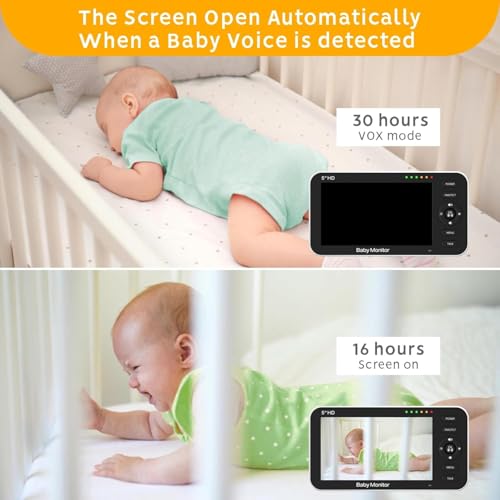 Video Baby Monitor with Camera and Audio, 5" 720P HD Baby Monitor with 30 Hrs battery Life, 1000ft Long Range,Night Vision, Pan Tilt Zoom, VOX Mode,Two-Way Audio,Temperature Sensor,8 Lullabies-A