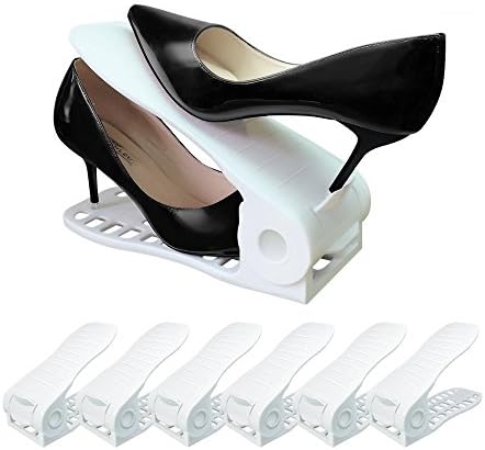 SEVVY Shoe Organiser | Adjustable Shoe Slot Organizer | Shoe Rack Space Saver (Set of 12) (White)