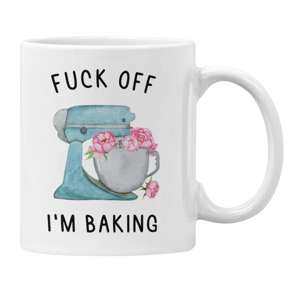Plumfoolery F**k Off I'm Baking Mug Gift for Her, Funny Profanity Cup (White)