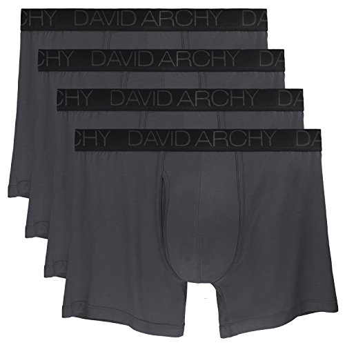 David Archy Men's 4 Pack Breathable Bamboo Boxer Briefs with Fly(L, Dark Gray-No Wedgie)