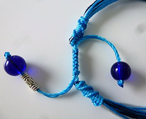 XL 8-10 inches light blue Bracelet Surfer String macrame Wrap Cords handwoven with sea glass beads fiber adjustable sliding knots Unisex Rope Friends BFF hip couples Beach Surf Pull Tie Threaded - Thumbnail 7