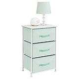 mDesign Vertical Dresser Storage Tower - Sturdy Steel Frame, Wood Top, Easy Pull Fabric Bins - Organizer Unit for Child/Kids Bedroom or Nursery - Chevron Zig-Zag Print - 3 Drawers - Mint Green/White
