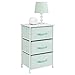 mDesign Vertical Dresser Storage Tower - Sturdy Steel Frame, Wood Top, Easy Pull Fabric Bins - Organizer Unit for Child/Kids Bedroom or Nursery - Chevron Zig-Zag Print - 3 Drawers - Mint Green/White