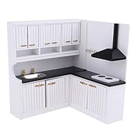 Prettyia European Style 1/12 Dolls House Kitchen Cupboard Cabinet Kit - Stove Cabinet & Sink Cabinet - Kitchen Dining Room Accessories