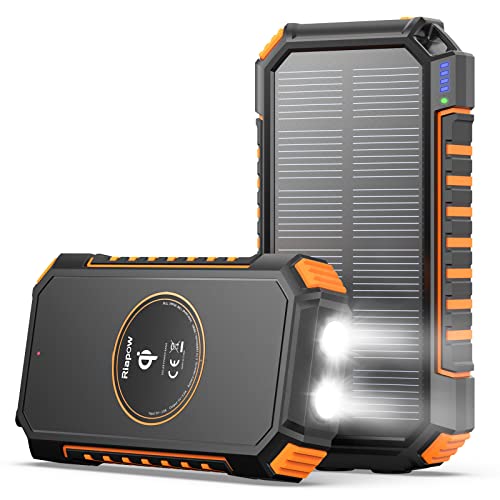 Riapow Solar Power Bank 26800mAh, Wireless Portable Charger Fast Charge