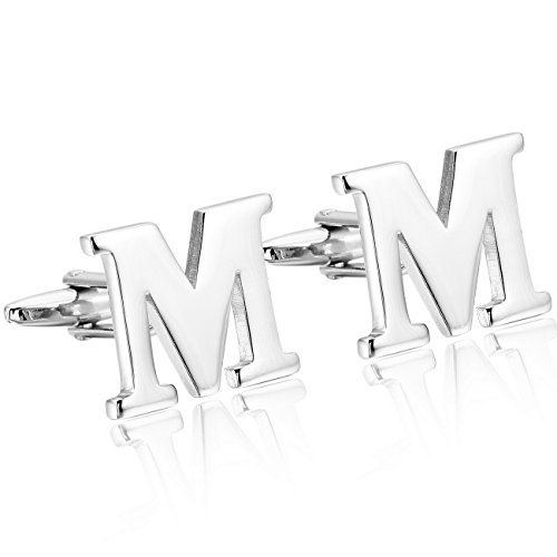 MOWOM Silver Tone 2PCS Rhodium Plated Cufflinks Initial Letter Capital Alphabet M Shirt Wedding