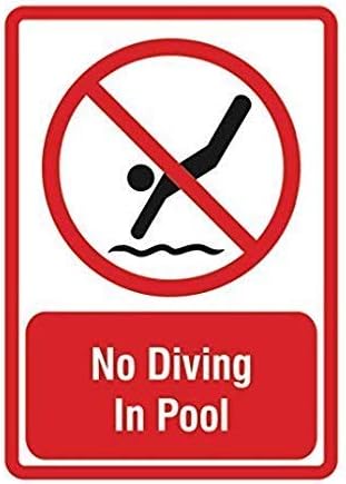 wendana No Diving in Pool Sign - Shallow Water Swimming Injury Signs - Aluminum Metal