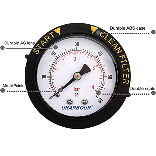 Pool Pressure Gauge, UHARBOUR 2" Dial Clean Filter Utility Water