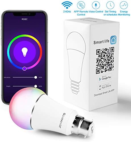 WiFi Smart Bulb, JOMARTO Bulb Bayonet 9W Smart Led Bulb Compatible with Alexa, Google Home and IFTTT, Dimmable RGB Smart Light Bulb, No Hub Required, 60W Equivalent Remote Controlled (B22 Bulb)