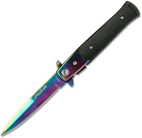 TF-428RB x625hgayd TAC-FORCE FOLDING KNIFE e1t3zbch SPRING 3.5 3MM THICBLADE, STAINLESS STEEL RAINBOW SPEAR POINT BLADE 5 BLACDIAMOND CUT ALUMIN