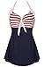 Kiddom Women Vintage Sailor Pin Up Skirted Swimsuit Halter Stripes Beach Dress Plus Size