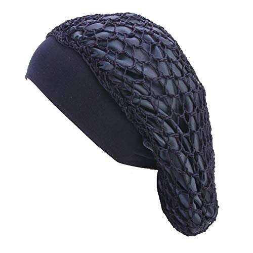 Women's Vintage Full Head Crochet Hair Net Snood Sleep Bonnet Cap Hair Accessories (Navy Blue)