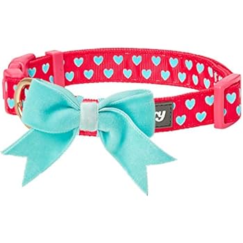 Blueberry Pet 2019 New 4 Patterns Adjustable Flocking Dog Collar with Detachable Velvety Bowtie - Heart in Lust Red, Large, Neck 18