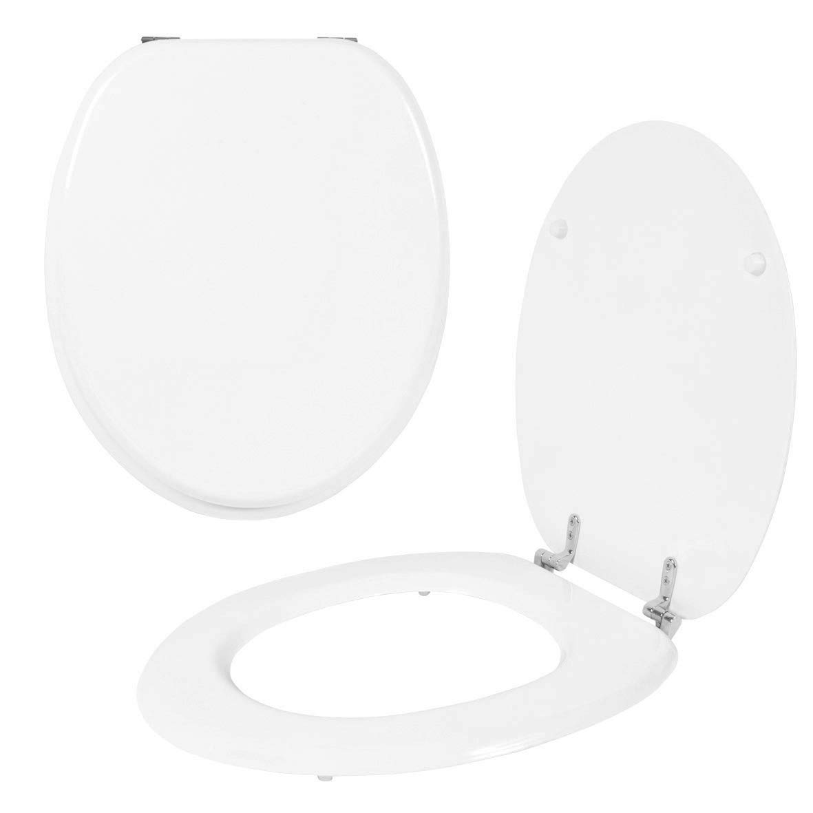 Anika 92810 White MDF Toilet Seat Chrome Plated Hinges, 43 x 37.5cm