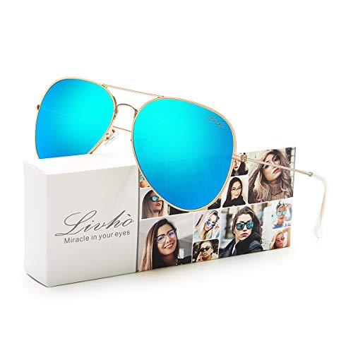 image for LIVHO 2 Style Classic Aviator Polarized Sunglasses for Men Women Metal
