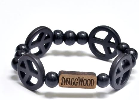 Peace sing stone charm With Wood Bead Bracelet SwaggWood Made in USA