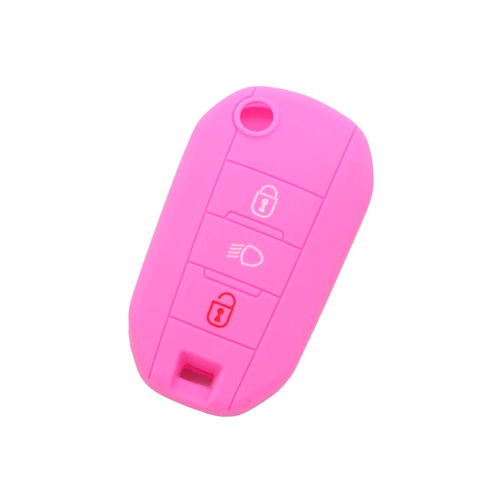 BROVACS Silicone Cover Protector Case Holder Skin Jacket Compatible with PEUGEOT CITROEN 3 Button Flip Remote Key Fob w/Light Symbol CV9306 Pink