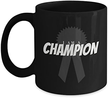 Latte Mug - I Am a Champion Mantra Quote Mug - Custom Quote Mug (Black)