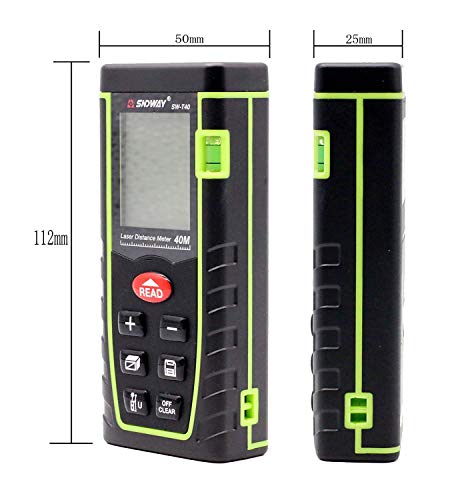 SNDWAY SW-T40 40M 131FT Laser Distance Meter Digital Diastmeter Laser Range Finder Meter Area Volume Measure Tool with LCD 4 Line Display