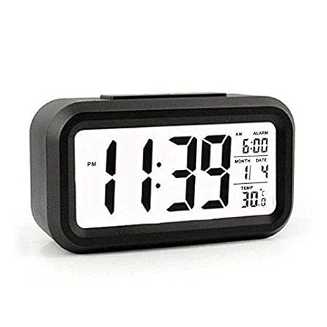 Saysha Lcd Screen Digital Alarm Clock With Date & Temperature Display & Backlight - Black