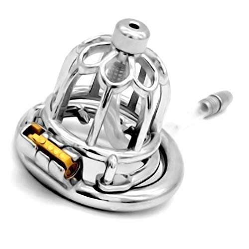 Bondage Masters Chastity Cage Surgical Grade Stainless Steel, Urethral Tube, Removable Pain Ring and 50 mm Back Ring