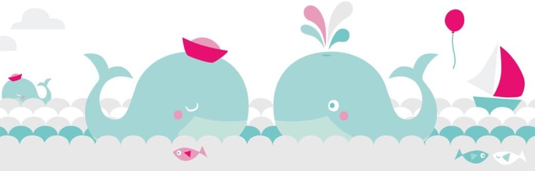 lovely label Wallpaper Border for Kids - Whales Wall Stickers for Children's Playroom or Bedroom in Mint/Grey/Pink - Self-Adhesive Wall Border Stickers - Wall Decal and Stickers for Children