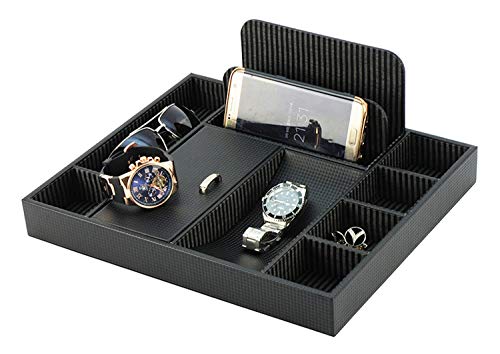 Massca PU Leather Box Valet Charging Station Multi-Device Office Desk Organizer. Perfect Nightstand Organizer Great for Your Wallet, Keys, Phones and Other Electronic Devices.Perfect Gift Idea. - Thumbnail 2
