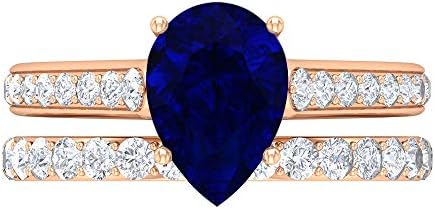 ヴィンテージ婚約指輪 ブライダルリングセット 7 X 10 Mm 梨形宝石リング D Vssi 2 7 Ct ソリティアブルーサファイアリング 12 商い アニバーサリーリング ローズゴールド Size 10k エタニティバンド
