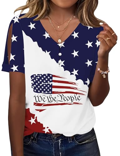 TCOT Tops for Women USA Flag Short Sleeve Cold Shoulder Blouses… at Amazon
