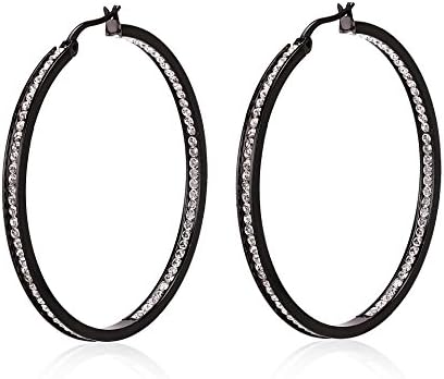 Stacey Black Stainless Steel Hoop Earring Set with Rhinestone Half Outside and Half Inside (50mm(Diameter))
