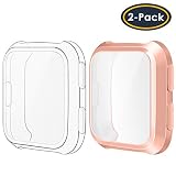 QIBOX Compatible Fitbit Versa Case (2-Pack), TPU Plated Screen Protector Rugged Cover [Scratch-Proof] All-Around Protective Bumper Shell Compatible Fitbit Versa Smartwatch
