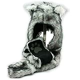 White Wolf Anime Spirit Paws Ears Faux Animal Hood Hoods Mittens Gloves Scarf Zipper